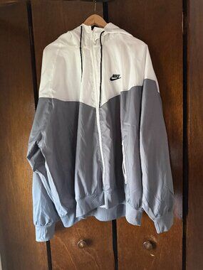 Nike Windrunner Jacket White Gray Full Zip Hooded XXL Lightweight